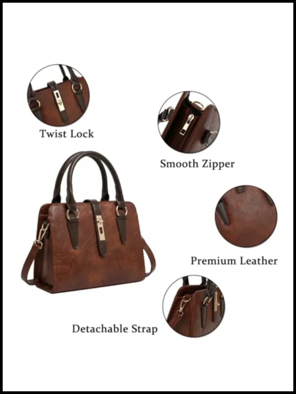 Vintage PU Leather Satchel Handbag Crossbody Shoulder Bag Work Tote